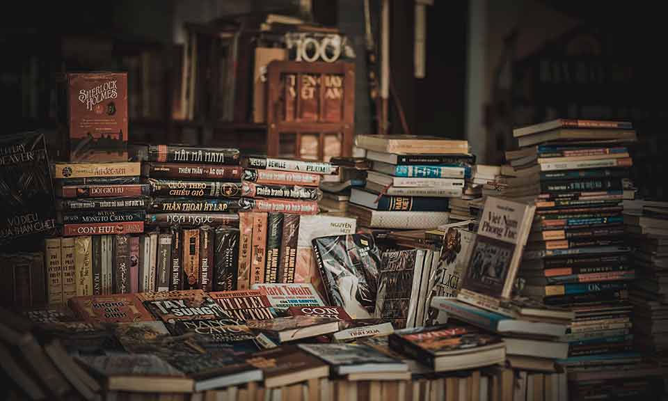 books in a pile